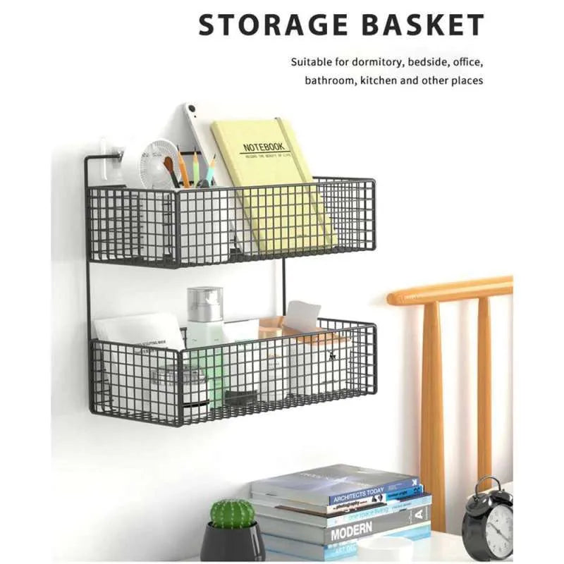 2 Layer Shelving Basket, Wall Mounted Bathroom Rack, Multifunctional Toiletries Organizer, Free Punch Condiment Storage Basket, Kitchen Wall-mounted Storage Basket 2 Layer Shelving Basket, Wall Mounted Bathroom Rack, Multifunctional Toiletries Organizer, Free Punch Condiment Storage Basket, Kitchen Wall-mounted Storage Basket